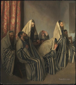 Jews Mourning in a Synagogue by Sir William Rothenstein Jewish Oil Paintings